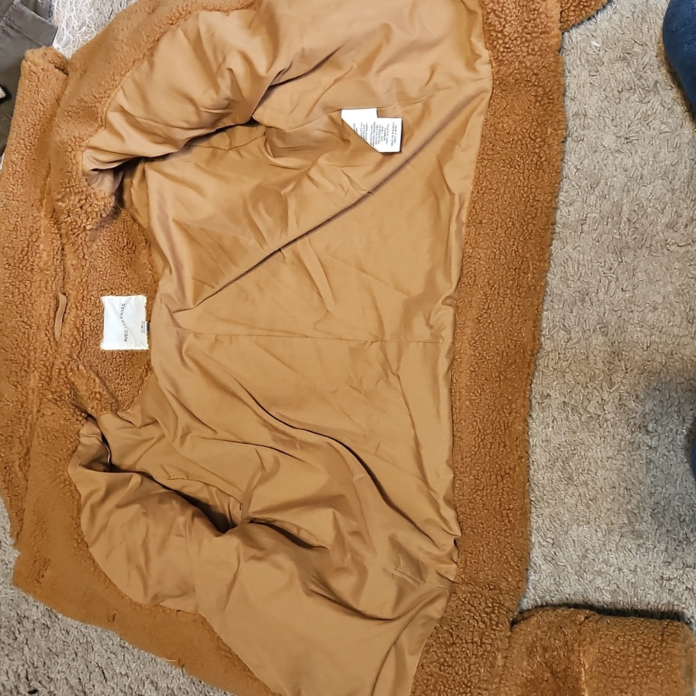 NWOT Anthropologie Avec Les Filles Teddy Sherpa Trucker Jacket in Caramel Brown - Picture 10 of 13